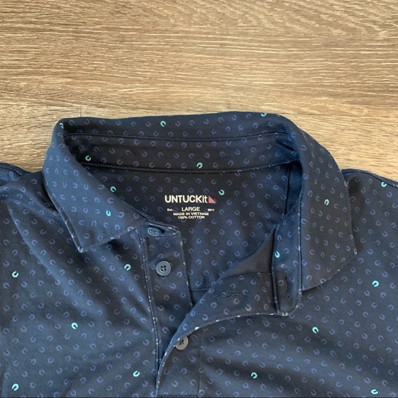 UNTUCKit Men’s Navy Damaschino Horseshoe Polo Large - Picture 4 of 5